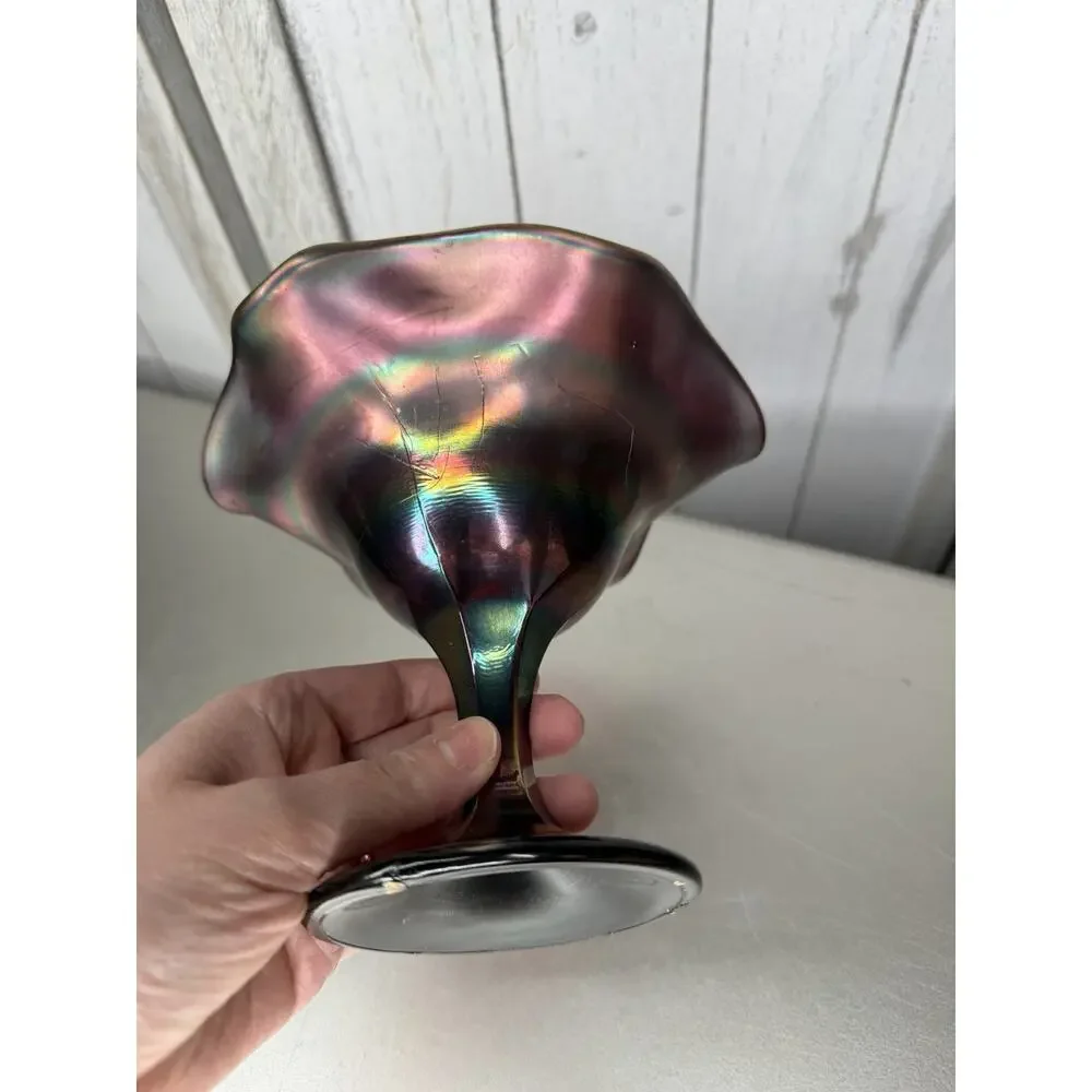 VTG Northwood Rainbow Deep Amethyst Carnival Glass Compote Candy Dish